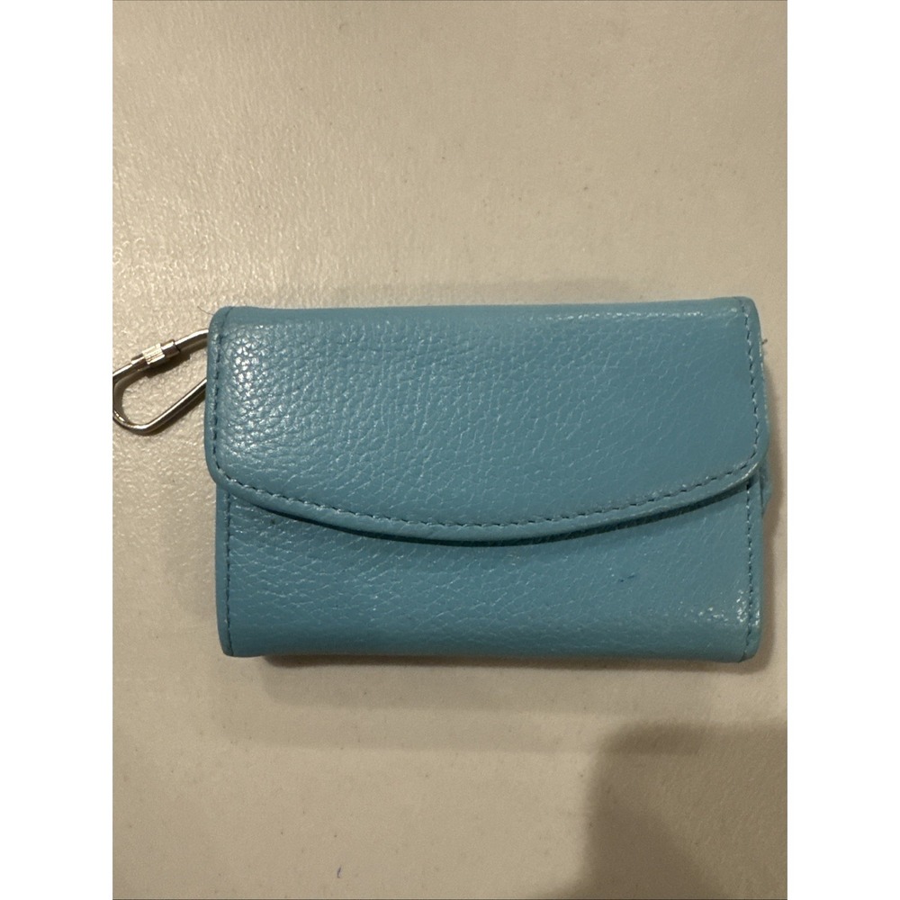 Women's Vintage Talbots Blue Pebbled Leather Wallet With Purse Clip 4 Cmpts.